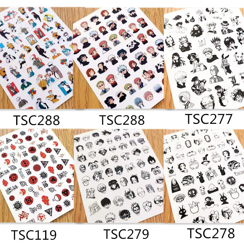 

6 Pieces Anime Jujutsu Kaisen Design 3D Self Adhesive Decal Slider DIY Decoration Tips Nail Sticker TSC278-279
