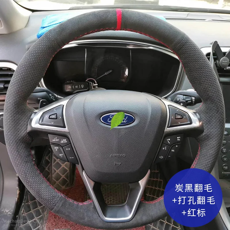 

Черный замшевый чехол на руль для Ford Mondeo Focus Escort Kuga Edge Taurus Fiesta Explorer Escape Mustang, автомобильные аксессуары