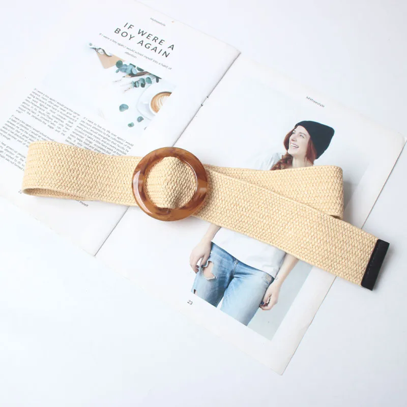 Ремень женский винтажный с круглой пряжкой черный регулировкой без отверстий