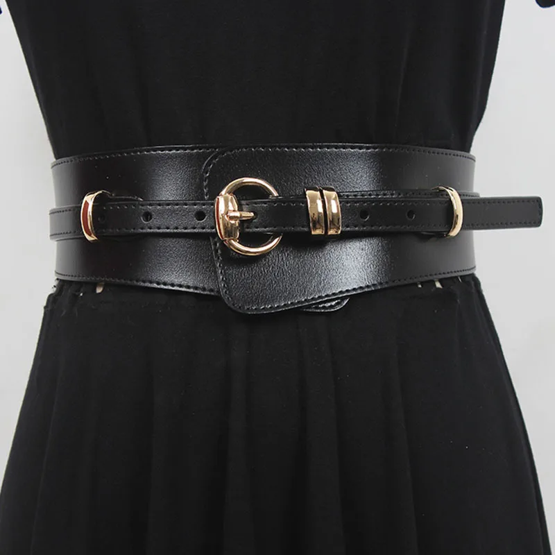 

SeeBeautiful Pin Buckle PU Leather Decorative Irregular Wide Waist Seal Belt All Match Women Summer 2022 New Fashion Q022