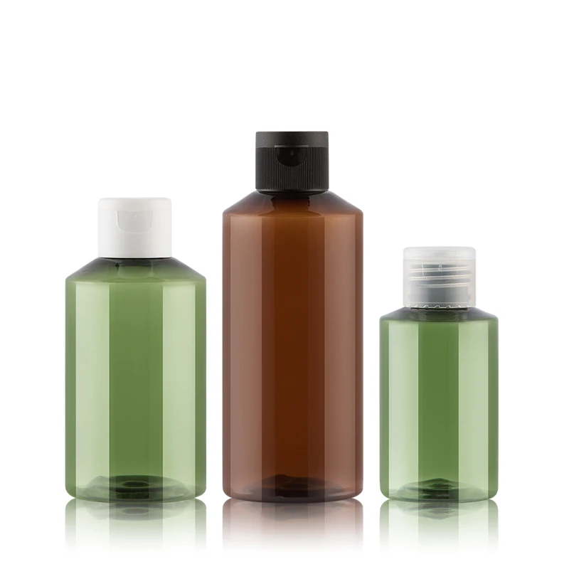 

50ML/100ML/150ML/200ML/500ML 24pcs Empty Refillable Brown/Green PET Bottle With Flip Cap Plastic Shampoo Container