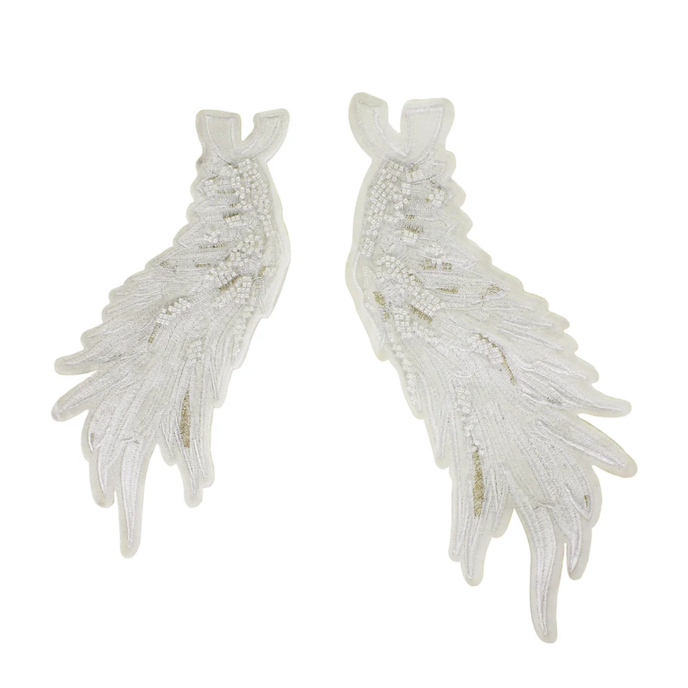 1703white 1pair Орел вышитый цветок крылья рот пришить патчи большое крыло птица значок бисера Кружева патч «Лебедь» для куртки жилет одежда сумки - Цвет: 1703white 1pair