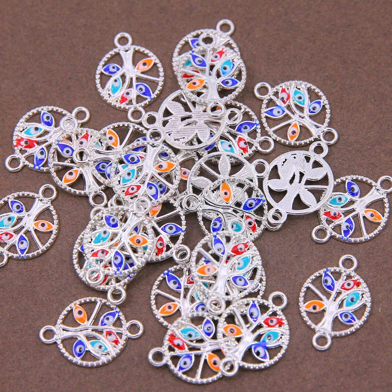 6 шт DIY серебряные ювелирные изделия компоненты Эмаль Красочные сглаза шарм