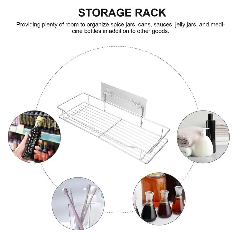 

1 Set Nail-free Wall-mounted Kitchen Stainless Steel Storage Rack (Silver)