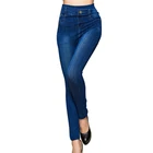 Женские облегающие джеггинсы, бесшовные леггинсы, женские повседневные имитация джинсов с завышенной талией, джинсовые эластичные брюки-карандаш