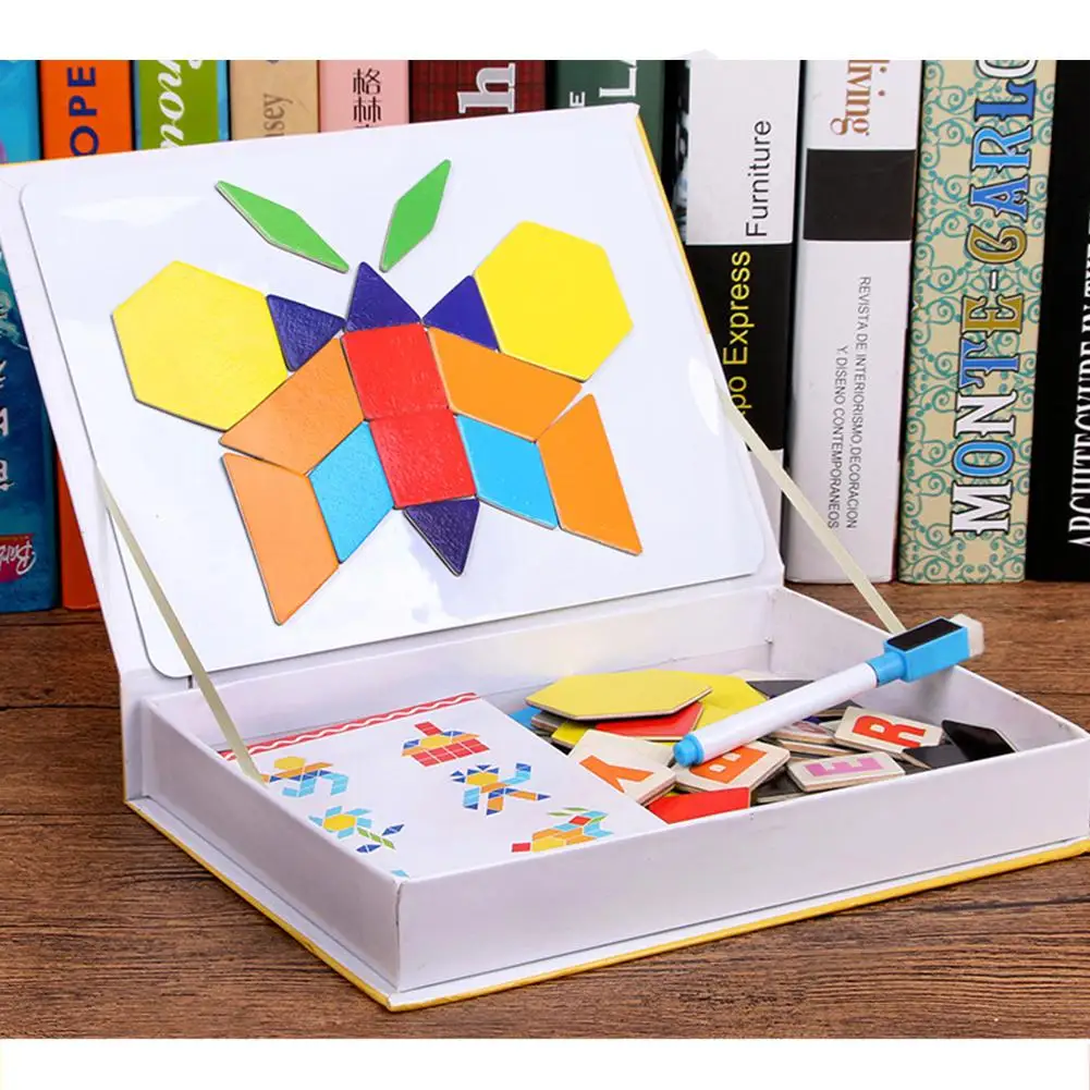 

Hobbylane 28Pcs Colorful Wooden Magnetic Tangram Puzzle Toys for Infant
