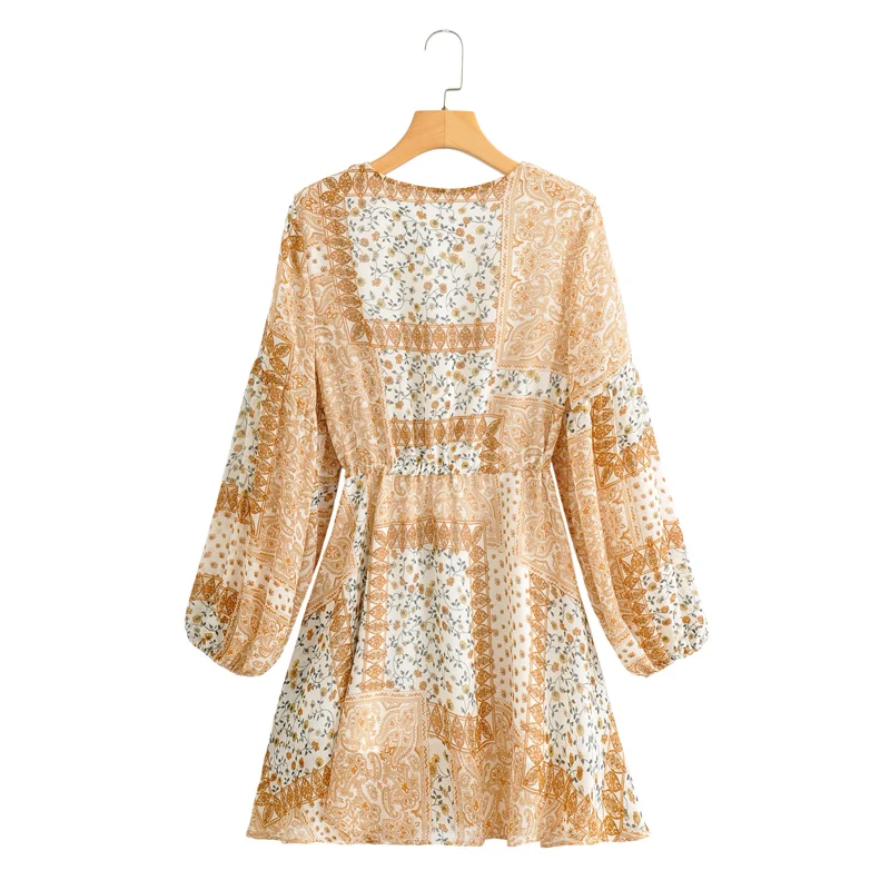 Женское богемное шифоновое платье с цветочным принтом Пляжное мини-платье