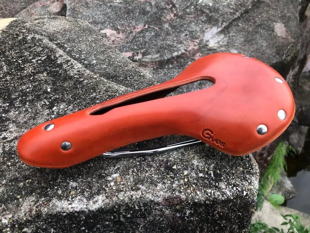

2021 GYES SADDLE /Cow Leather Saddle Mountain Bike Baddle Bicycle Leather Saddle GS06H hollow saddle