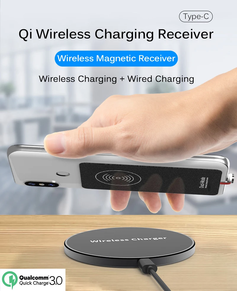 Qi магнитный беспроводной зарядный приемник USB кабель для iPhone Samsung Huawei двухрежимный беспроводной и QC3.0 проводной модуль быстрой зарядки