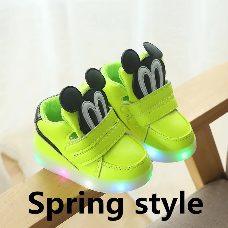 Spring style Г. Светодиодный свет, зимние детские модные ботинки хлопковая обувь для маленьких мальчиков и девочек теплые зимние ботинки светящиеся Детские кроссовки с героями мультфильмов - Цвет: Spring style