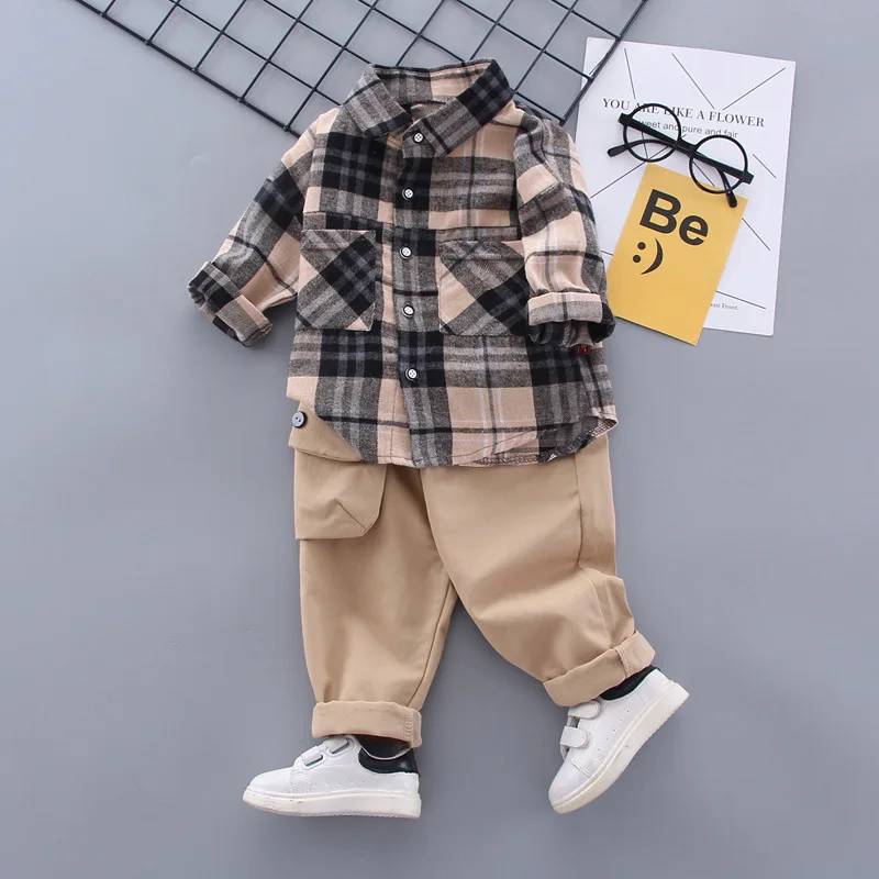 

Kids Clothes Boys Toddler Boy Clothing Suits Set Plaid Shirt Pants 2pac Children's Sets Spring And Fall 1-5 Yearold Babyoutfits
