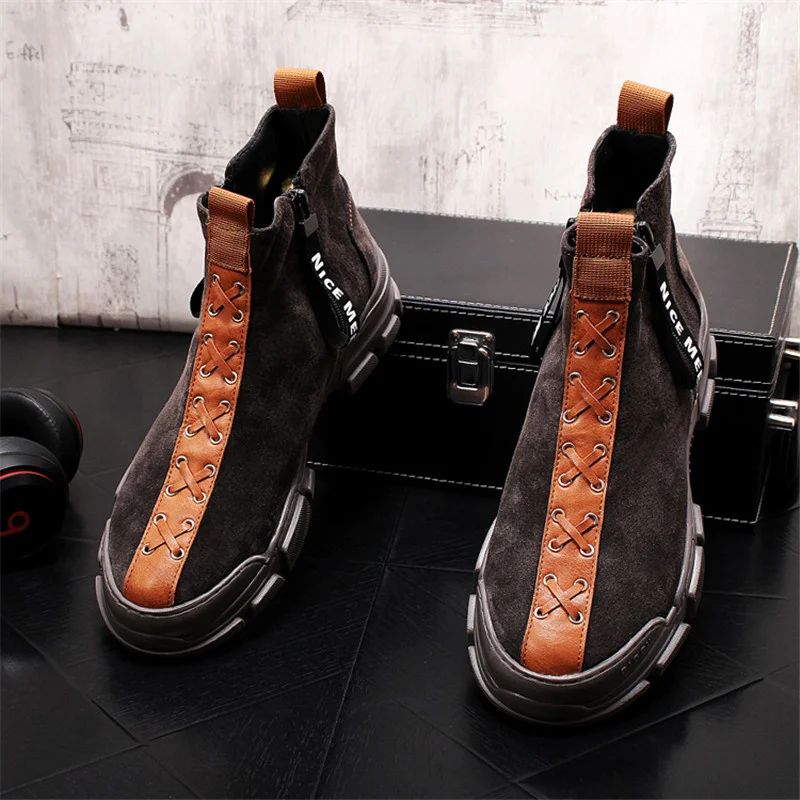 

Autumn Nubuck Leather Men Casual Martin Shoes Punk Hip Hop High Tops Ankle Boots Zapatillas Hombre