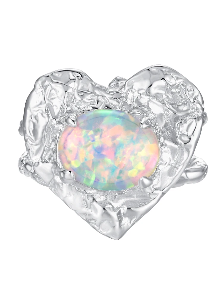 

YVMIN YVMIN Sweet Food Series 2021 Spring and Summer New Opal Love Tin Foil Ring Heart-Shaped 925 Silver Ring