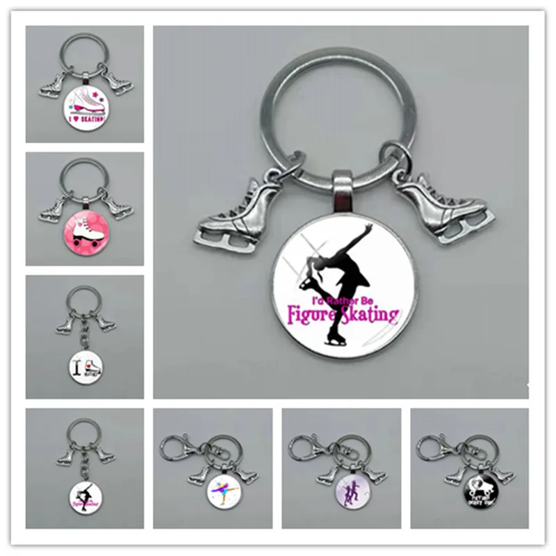 Новинка модный выпуклый Круглый Брелок для ключей со стеклянными коньками