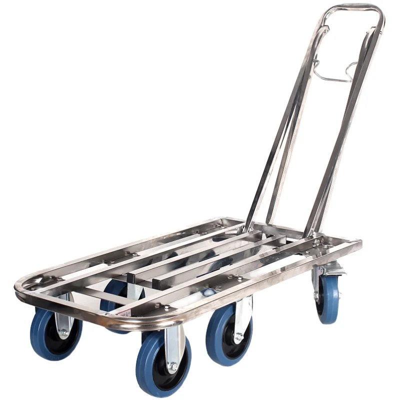 Stainless Steel Hand Trucks Can Load 300KG, Six-Wheeled Folding Trailer, Grocery Trolley Cargo