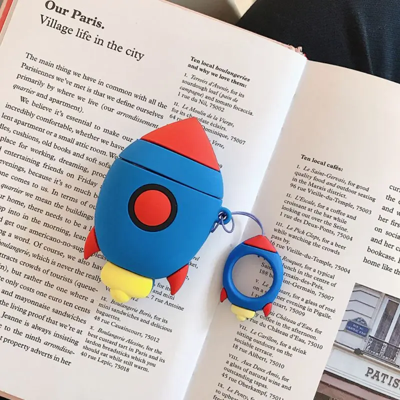 

Small Rocket Pattern Protective Case Silicone Cover with Lanyard for Airpods 1/2