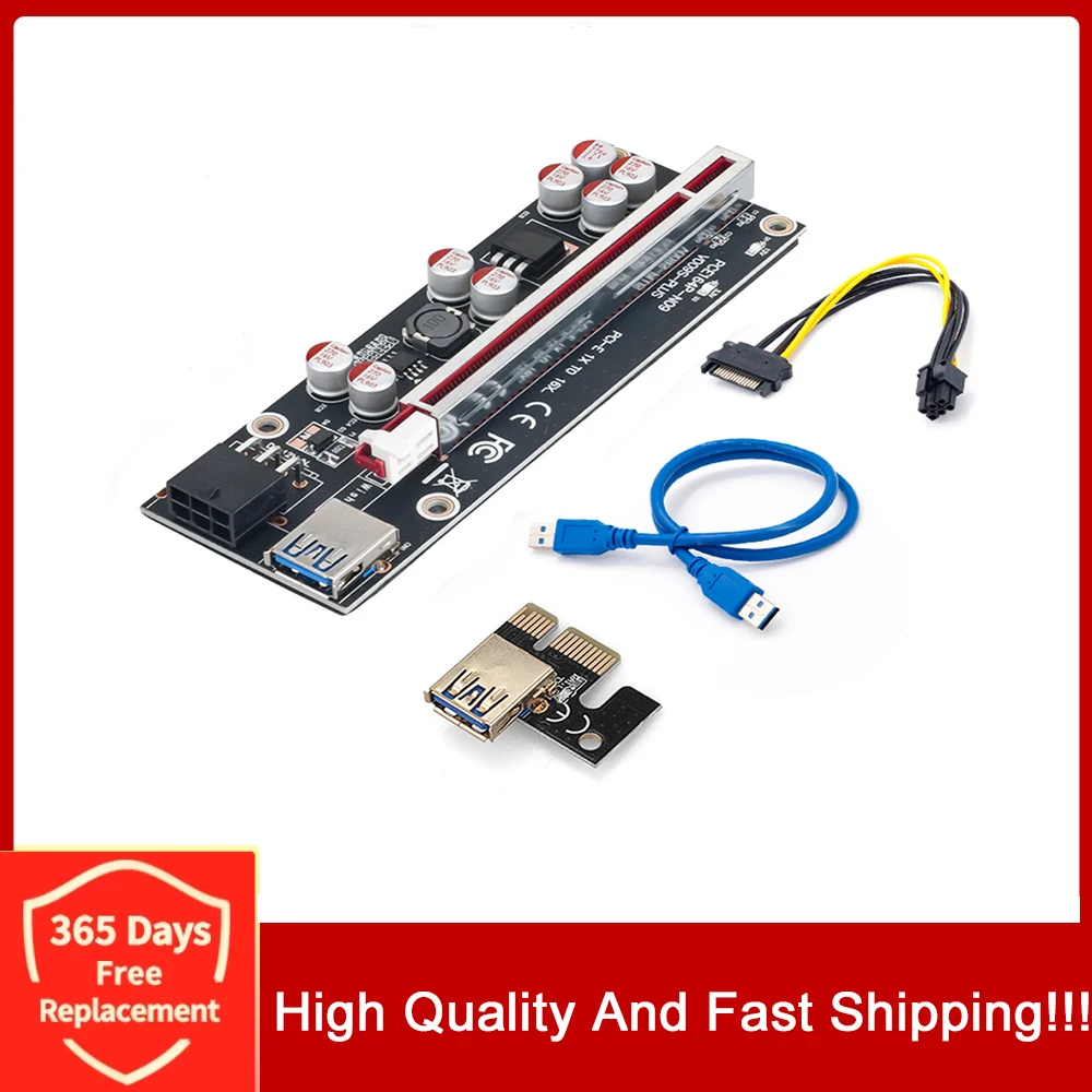 

PCI-E Pcie Riser 009S PLUS Profesional Express 1X 4x 8x 16x Extender PCI E USB Riser 009 GPU 6Pin Card SATA 15pin for BTC Miner