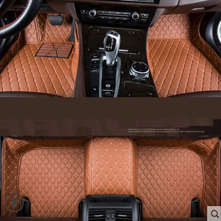 Brown Кожаные автомобильные коврики для Audi Q7 7 великолепных чехлов для сидений 2006- Пользовательские Авто тормозные колодки автомобильного ковровое покрытие левый привод - Название цвета: Brown