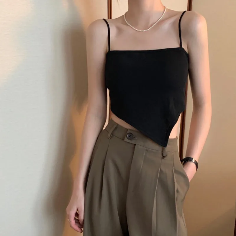 

5colors Vintage camisole women Sexy tank top female summer 2022 sleeveless Slim Irregular Short Bra crop tops womens(x2333)