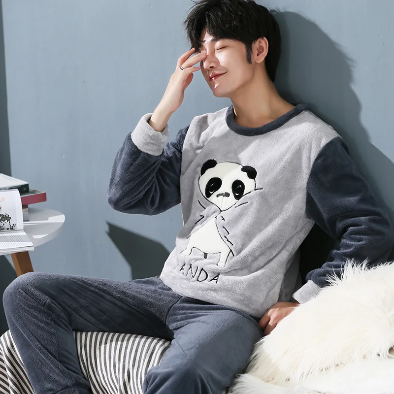 man pajamas7 Зимняя мужская Милая мультяшная Пижама для костюмированной вечеринки, парные плотные теплые фланелевые пижамные комплекты с капюшоном для женщин, бархатные пижамы с длинным рукавом kiguru - Цвет: man pajamas7