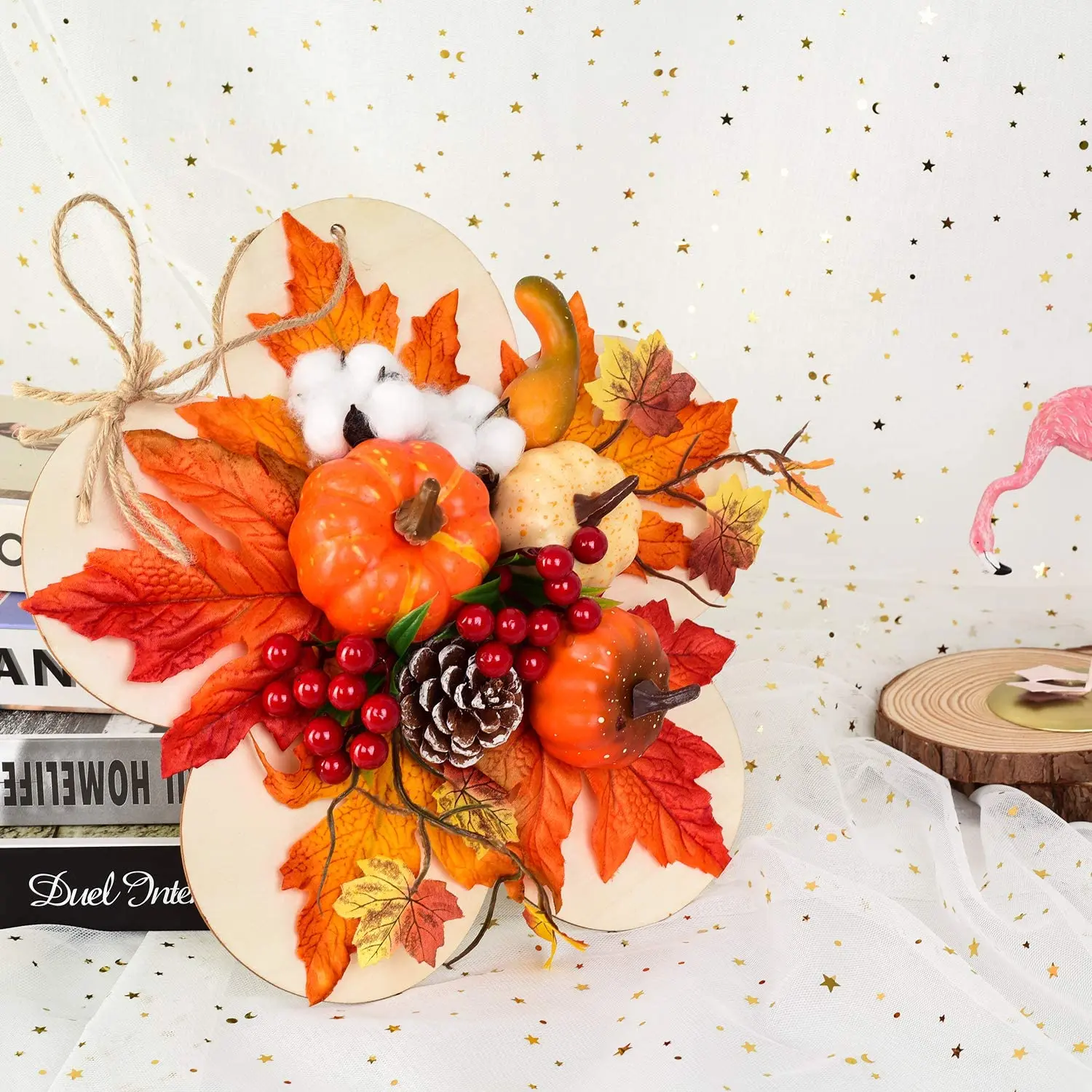 

12 inch Autumn Wreath with Pumpkin/Berry/Maple Leaf Harvest Wreath for Home Thanksgiving Wall Front Door Hanging Decoration