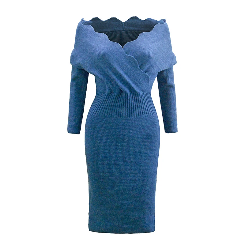 

Sexy V-neck Women Knitted Dress Autumn Winter Long Sleeve Elegant Midi Party Female Sweater Burgundy Dress 2020 ukraine Vestidos