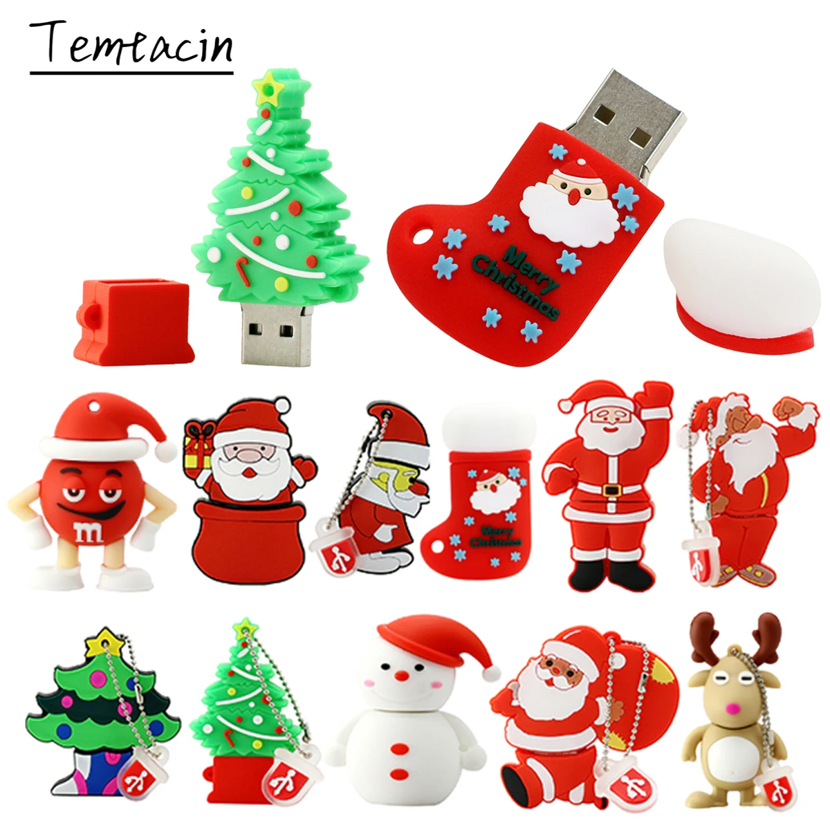 Флэш накопитель USB 128 ГБ мультяшный снеговик лось носок Рождественская елка 8 16 32 64