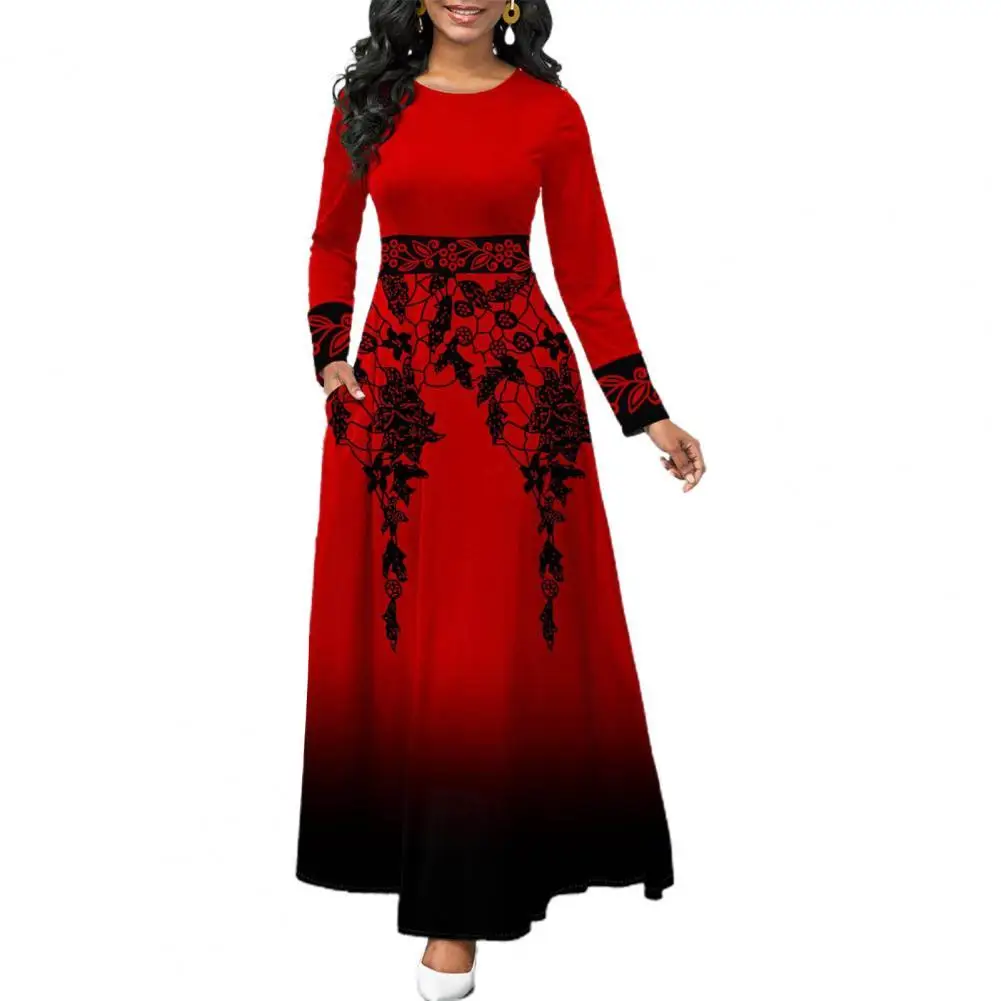 

Vintage Maxi Dresses for Women 2021 Floral Print Gradient Color Casual Spring Autumn Slim Long Dress Set Lady Party