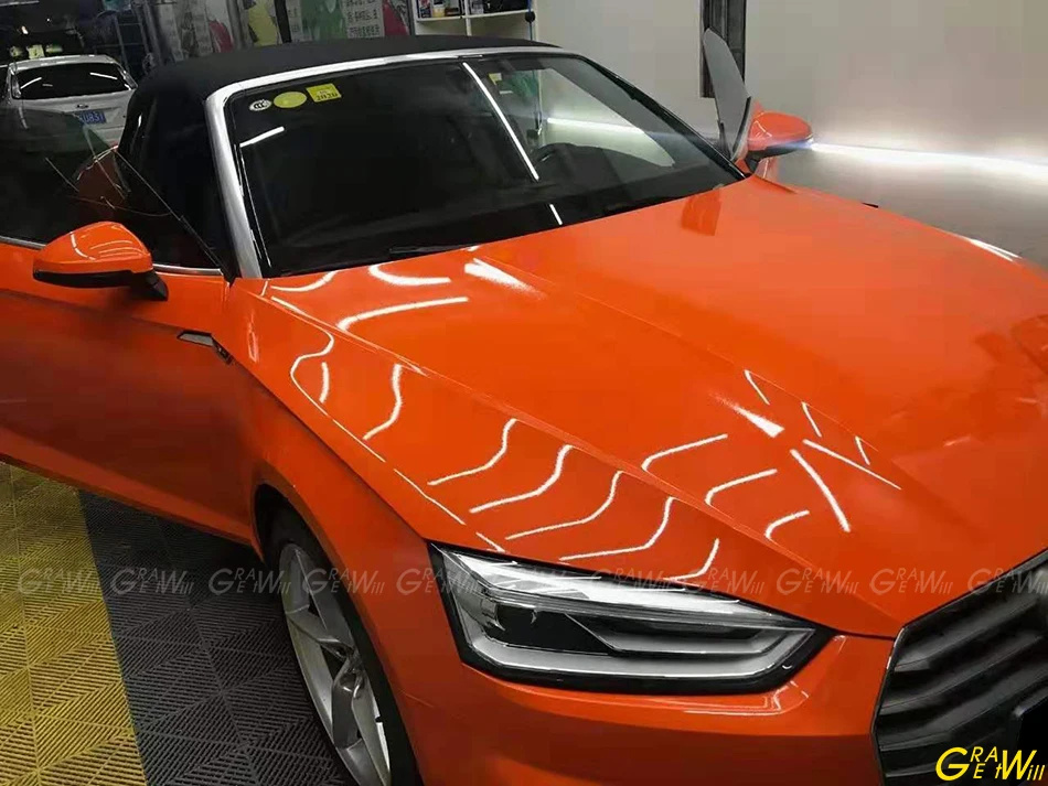 Высококлассная Глянцевая оранжевая виниловая пленка с воздушным пузырьком