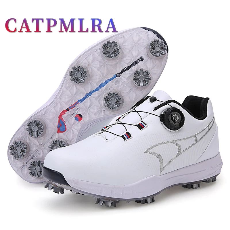 

New Waterproof Golf Shoes Outdoor Genuine Leather Grassland Golf Shoes Mens Rotating Buckle Non-Slip Fashion Man Sports Shoes