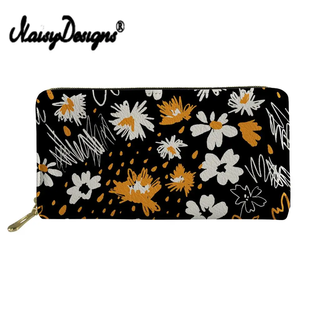 

NOISYDESIGNS Daisy Flowerl Print Zipper Money Bag Women Wallet Multifunction Long PU Leather Female Card Bag Purse Dropshipping
