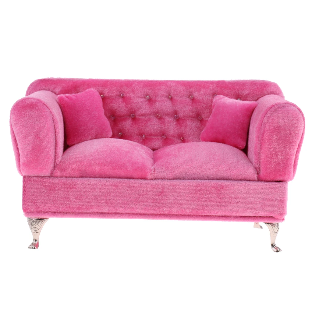 2x1/6 Mini Long Sofa Pink Suede Dollhouse for Accessories | Игрушки и хобби