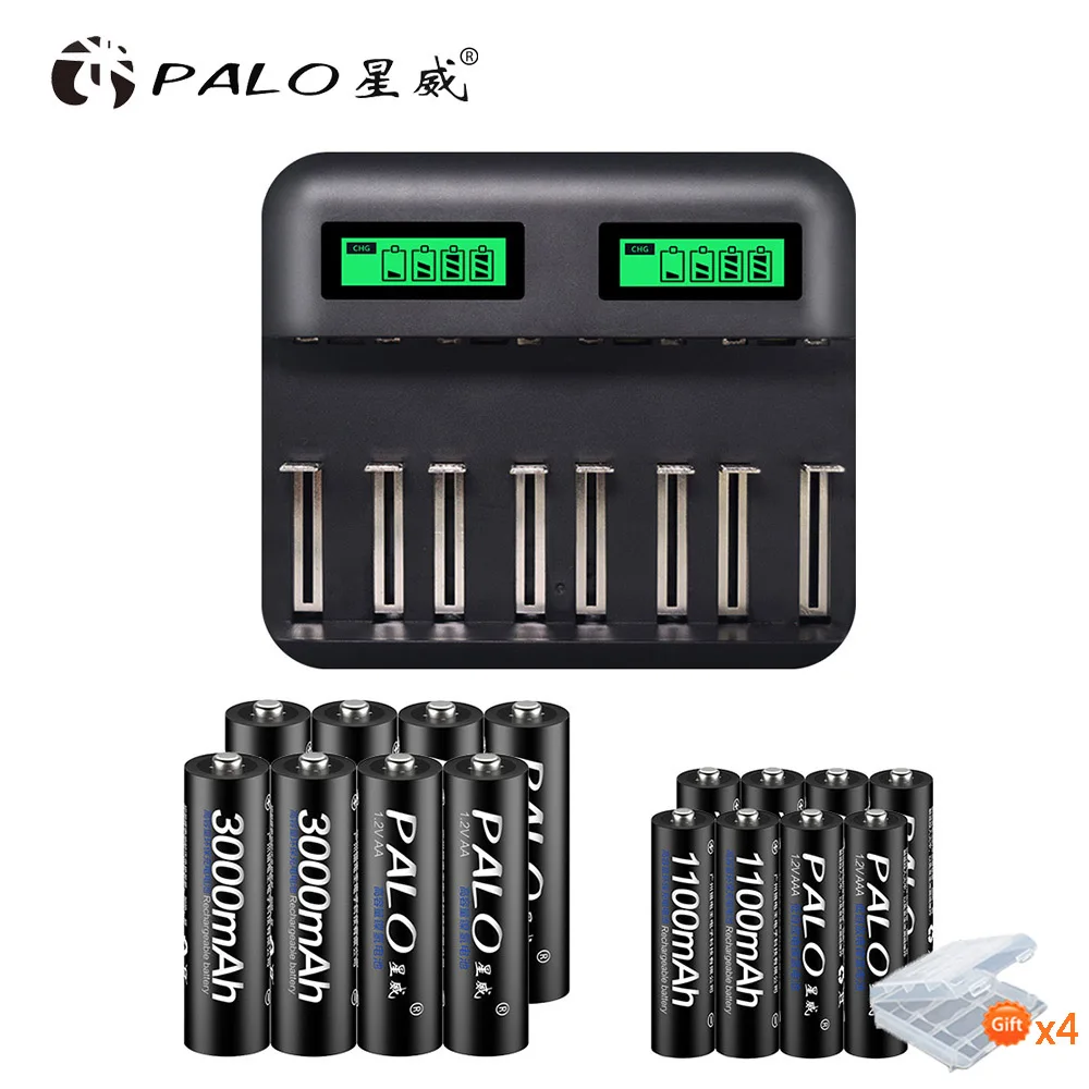 Palo USB Smart lcd зарядное устройство для аккумуляторов AA AAA SC C D Размер 1,2 в+ 16 шт. AA батарея+ 16 шт. AAA батарея для игрушек камера - Цвет: with 8 AA and 8 AAA