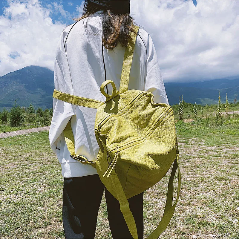 Женские рюкзаки из мытой кожи в стиле ретро многофункциональная вместительная