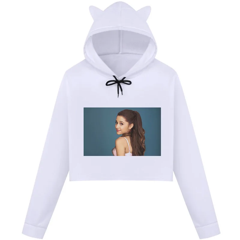 Осенняя новая популярная женская укороченная Толстовка Ariana Grande Готический принт Kawaii Harajuku Толстовка с длинным рукавом с круглым вырезом Повседневная Толстовка - Цвет: 1592