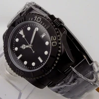 40mm black sterile dial luminous brushed ceramic bezel date sapphire pvd automatic nh35 miyota 8215 movement mens wristwatch