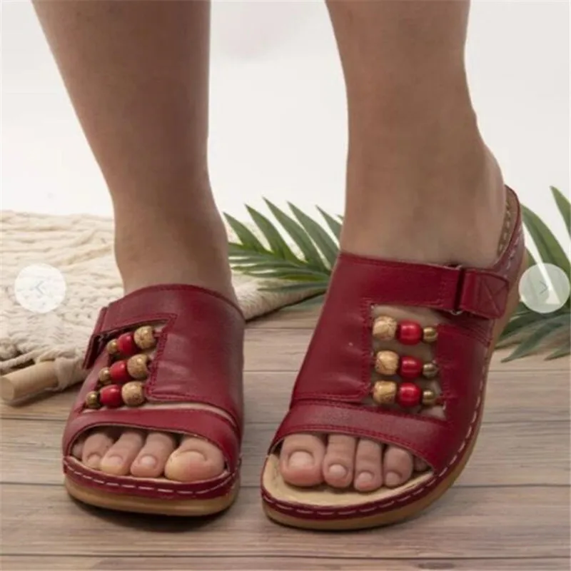 

Large size beaded wedges womens slides summer new women sandals casual breathable platform women's shoes fashion bottom slippers
