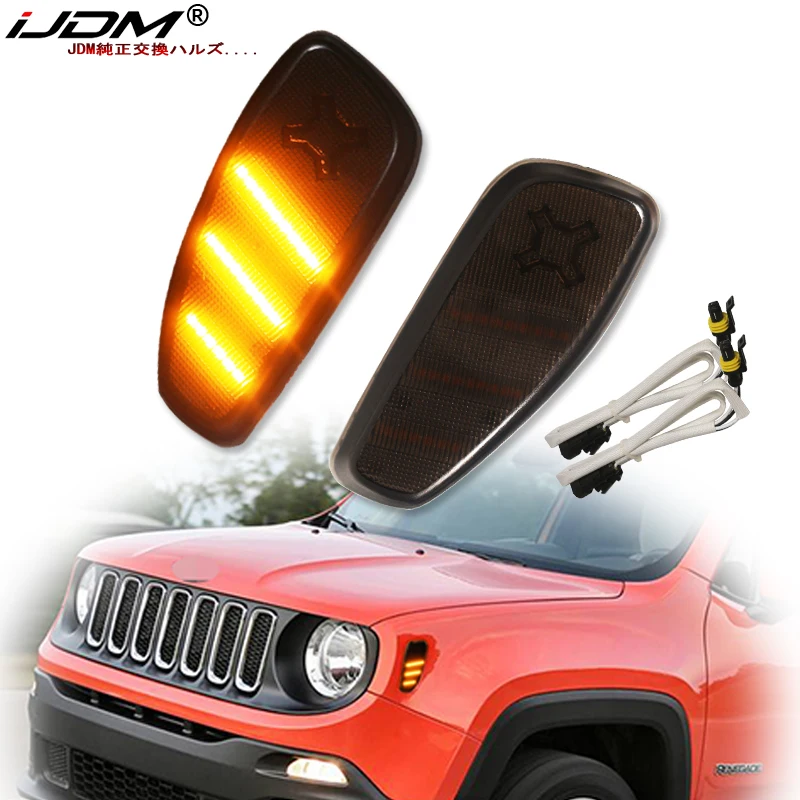 iJDM Smoked Lens Amber LED Bulb Front Side Marker Light Kit For 2015-up Jeep Renegade, Replace OEM Amber Sidemarker Lamps 12V