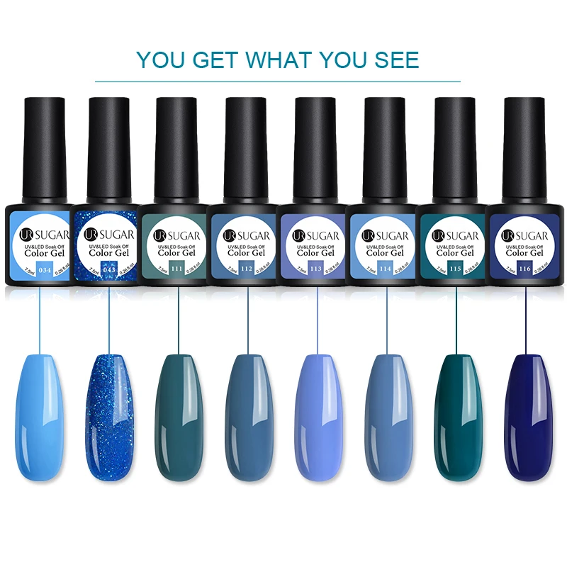 

UR SUGAR 7.5ml Gel Nail Polish Set 6PCS Nail Kit Set Dark Blue Green Semi Permanent UV Nail Base Top Coat for Nail Art Design