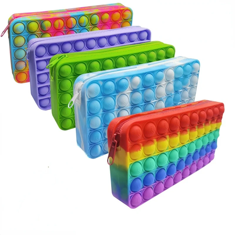 

Fidget Silicone Pencil Case Push Bubble Toy Portable Sensory Stress Reliever Toys Organizer Stationery Pencil Bag Soft Kids Gift