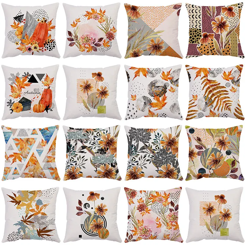 

Colorful Fall Autumn Plush Cushion Cover High Quality Floral Pumpkin Pattern Printed Throw Pillow Case Sofa Decor Accessories