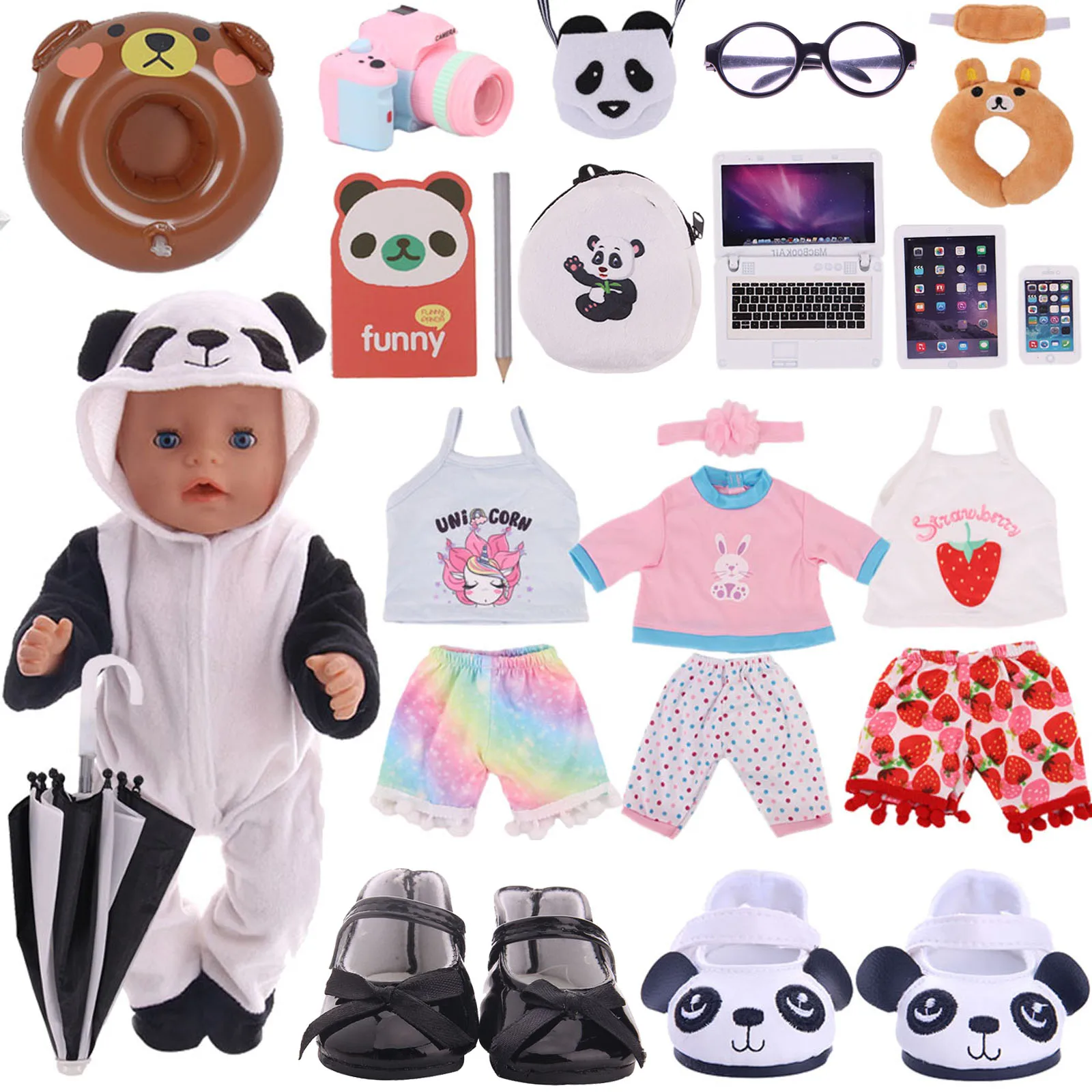 Doll Clothes Shoes Unicorn Panda Dsiney Elsa Dress For 18 Inch American of Girl`&43CM Baby New Born Doll &38cm Nenuco Ropa Y Toy