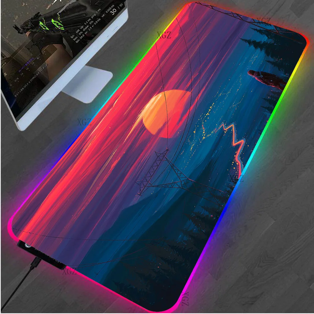

XGZ Night View Sunrise Mouse Pad RGB Gaming Accessories Anti-slip Pad Gamer Notebook LED Backlight Bedroom Office Keyboard Mat