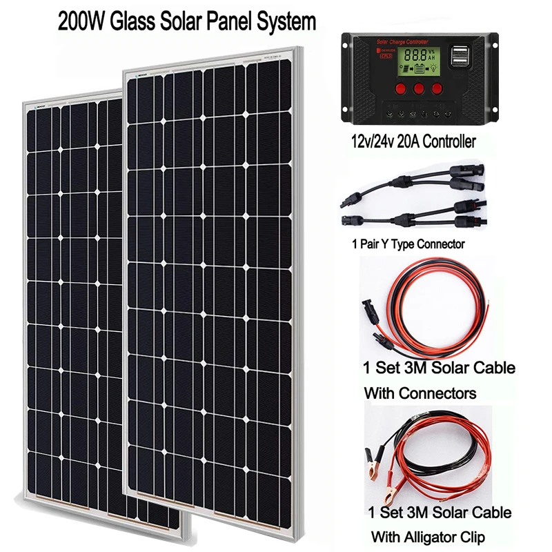 Solar Panels 100W 200W Kit Solares Monocrystalline Cell12V 24V Battery Charge System For Home | Электроника
