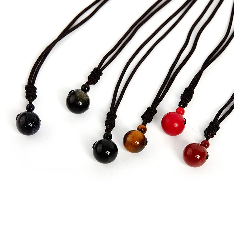 

Rope Chain Round Obsidian Necklaces Vintage Party Daily Fashion Jewelry Lucky Pendant Necklaces Daily Fashion Jewelry