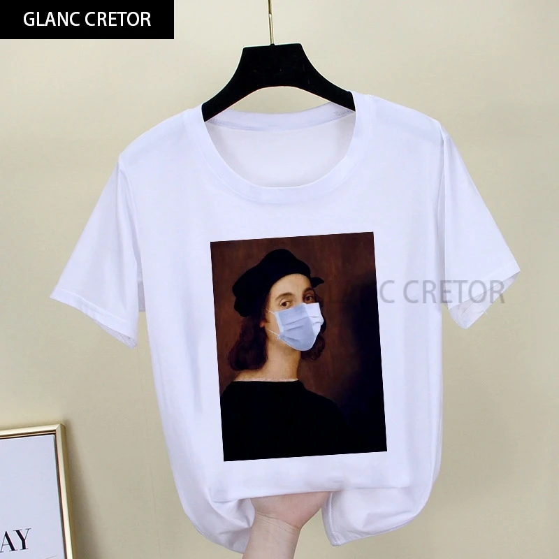 

Casual Tops new t-shirt Female Clothing Spoof Famous painting Venus wearing a mask Print T Shirts Women aesthetics funny Tshirts