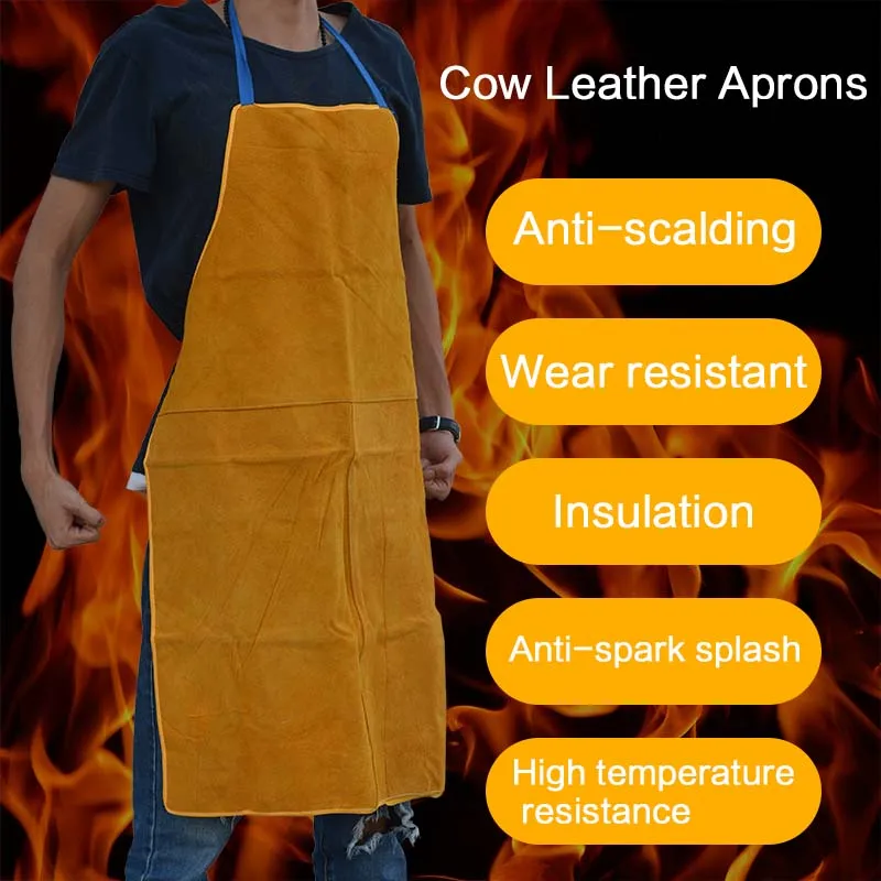 

Cow Leather Aprons Welding Heat Insulation Protection Welders Blacksmith 93x64cm High Temperature Apron Anti-scalding Apron