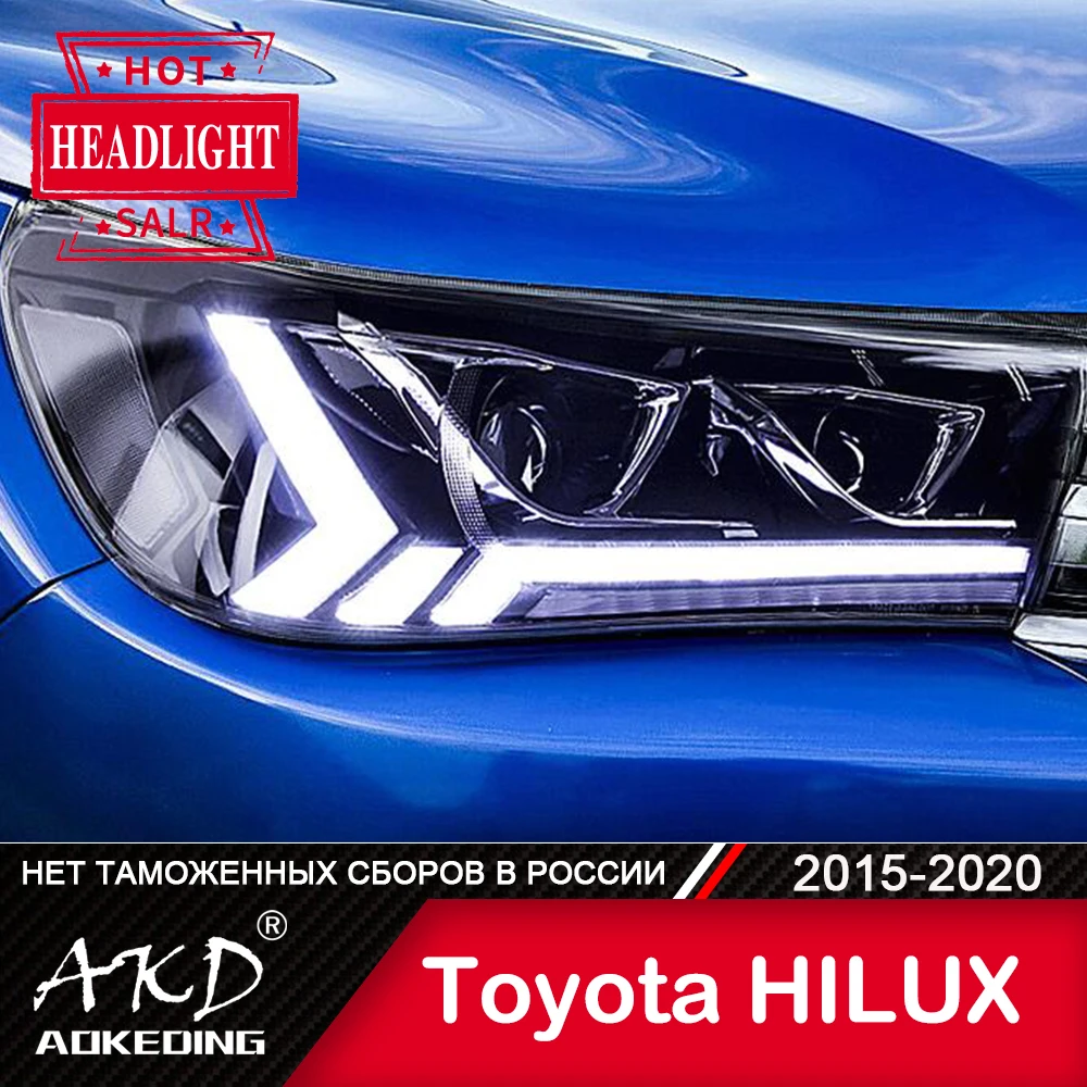 

Налобный фонарь AKD для Hilux, светодиодные фары 2015-2020, фары Revo DRL, сигнал поворота, фары дальнего света, объектив проектора Angel Eye