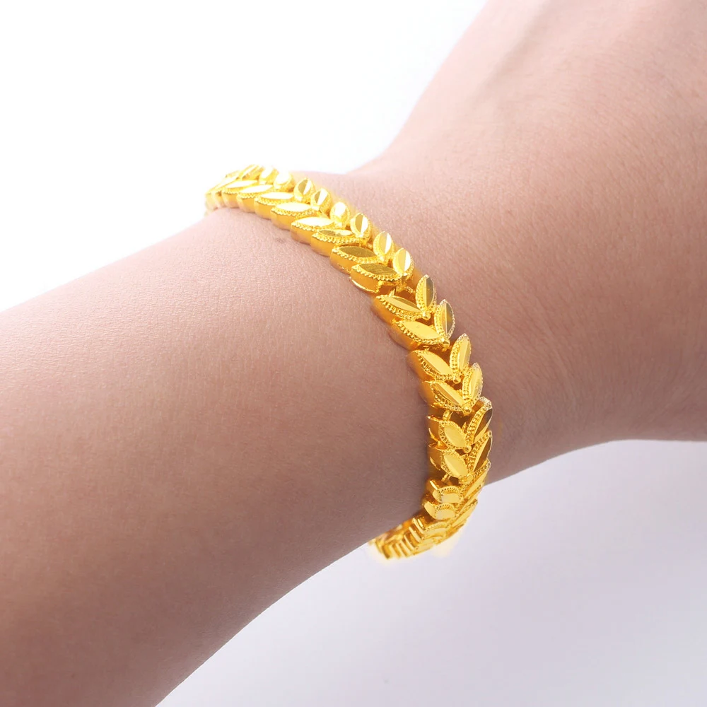 24K золотые браслеты для женщин лист простой и яркий 2019 новый дизайн модные