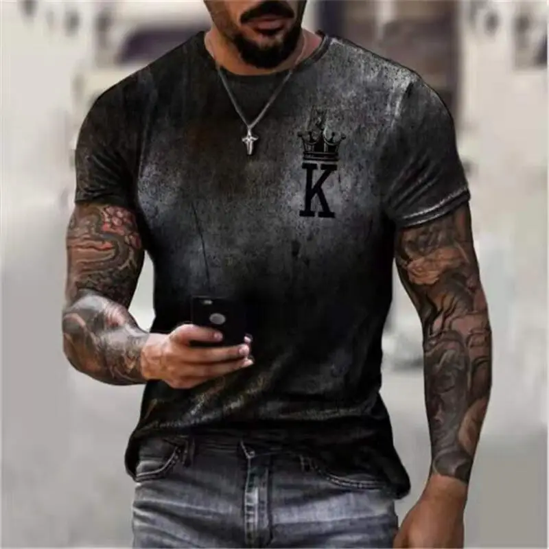 

Poker K Gradient 3D Print Short Sleeve Men T Shirt European And American Fashion Mens Summer Round Neck Streetwear Oversized Tee